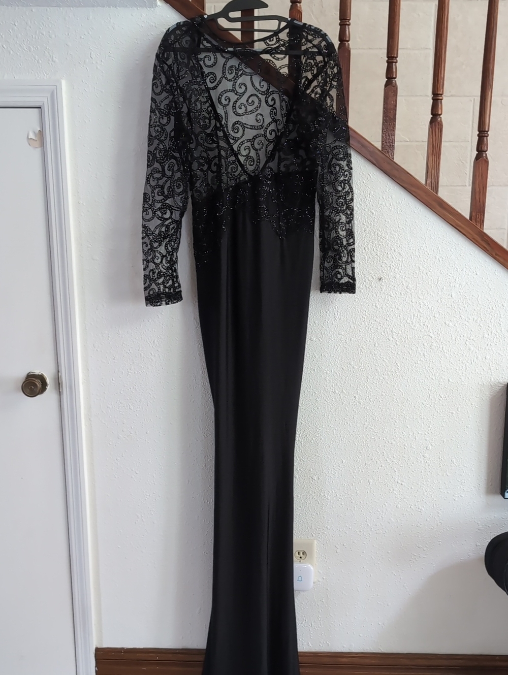 Black Long Sleeve Lace Evening Gown